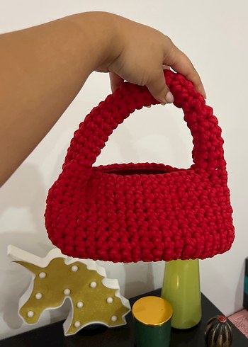 Kırmızı Örgü Kadın Çanta - Görsel 4