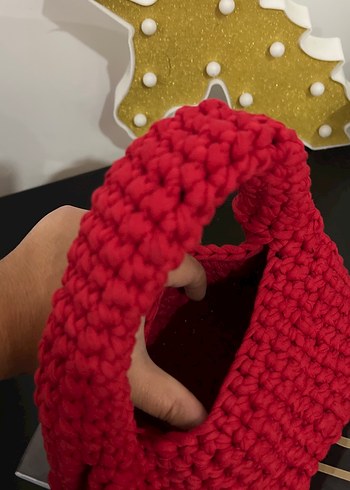 Kırmızı Örgü Kadın Çanta - Görsel 3