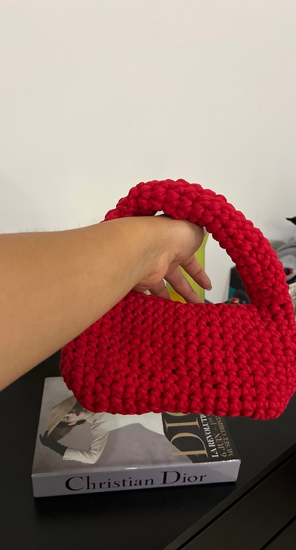 Kırmızı Örgü Kadın Çanta - Görsel 2