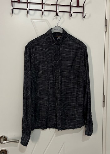 Erkek Siyah Uzun Kollu Keten Gömlek - Görsel 5