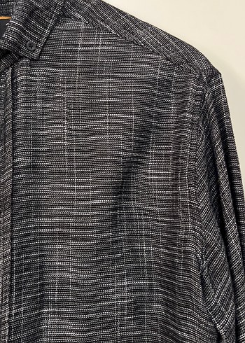 Erkek Siyah Uzun Kollu Keten Gömlek - Görsel 2