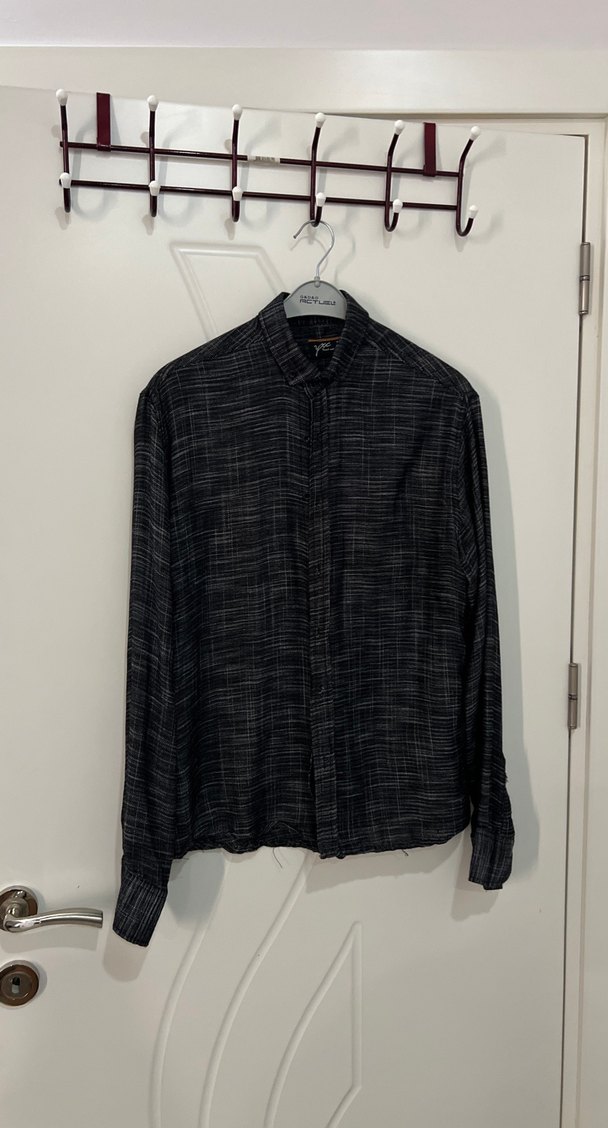 Erkek Siyah Uzun Kollu Keten Gömlek - Görsel 5