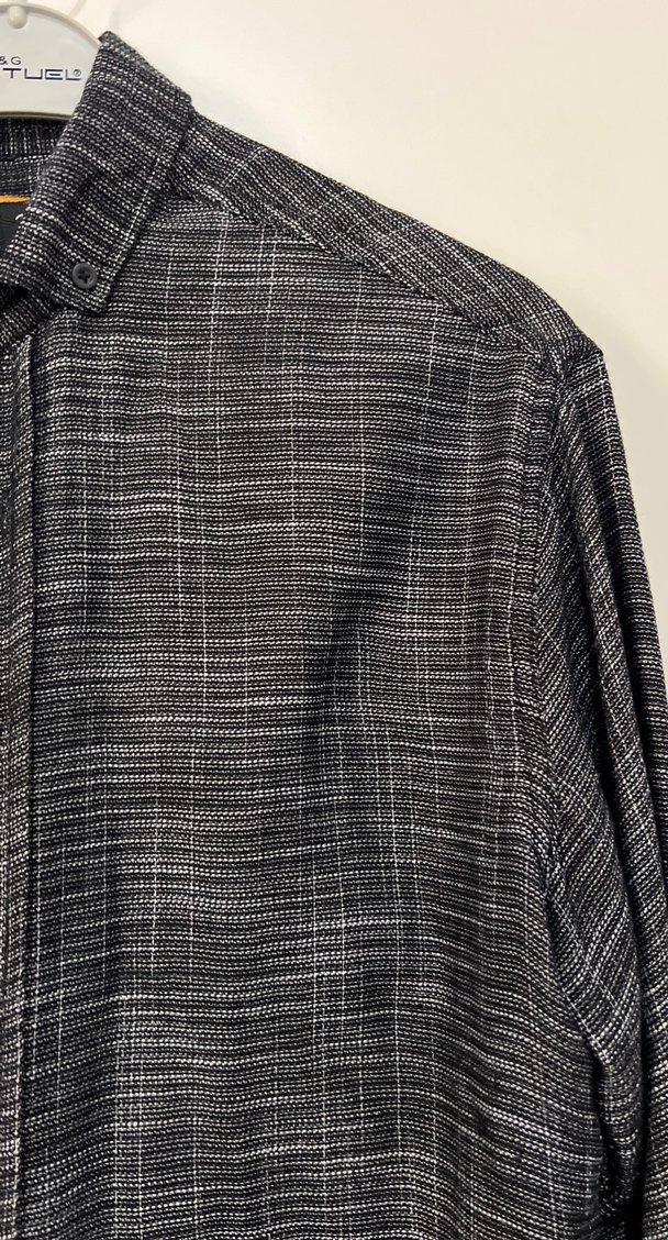 Erkek Siyah Uzun Kollu Keten Gömlek - Görsel 2