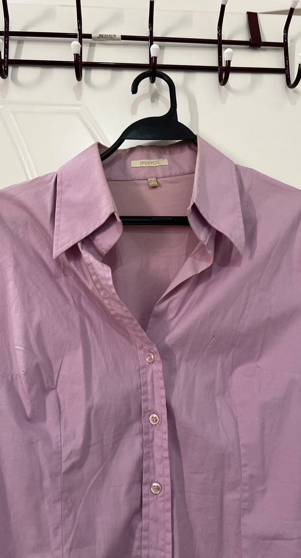 Pembe Uzun Kollu Düğmeli Kadın Gömlek - Görsel 4