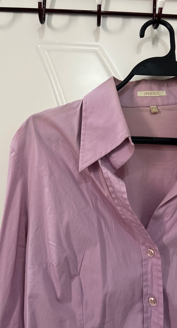 Pembe Uzun Kollu Düğmeli Kadın Gömlek - Görsel 3