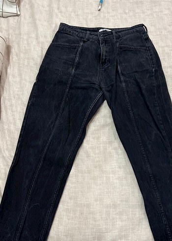 Siyah Kadın Denim Pantolon, Normal Boy, Kemerli - Görsel 2