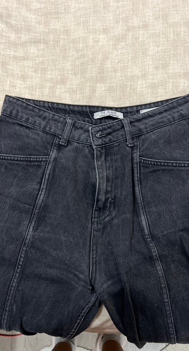 Siyah Kadın Denim Pantolon, Normal Boy, Kemerli - Görsel 3