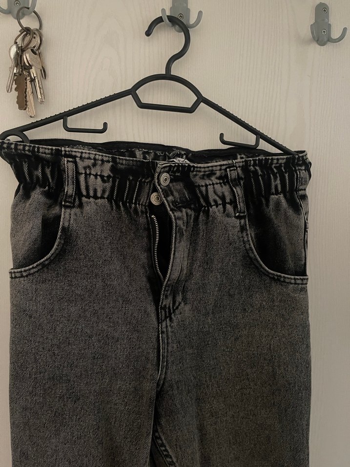 Gri Bol Kesim Kadın Midi Kot Pantolon - Görsel 3