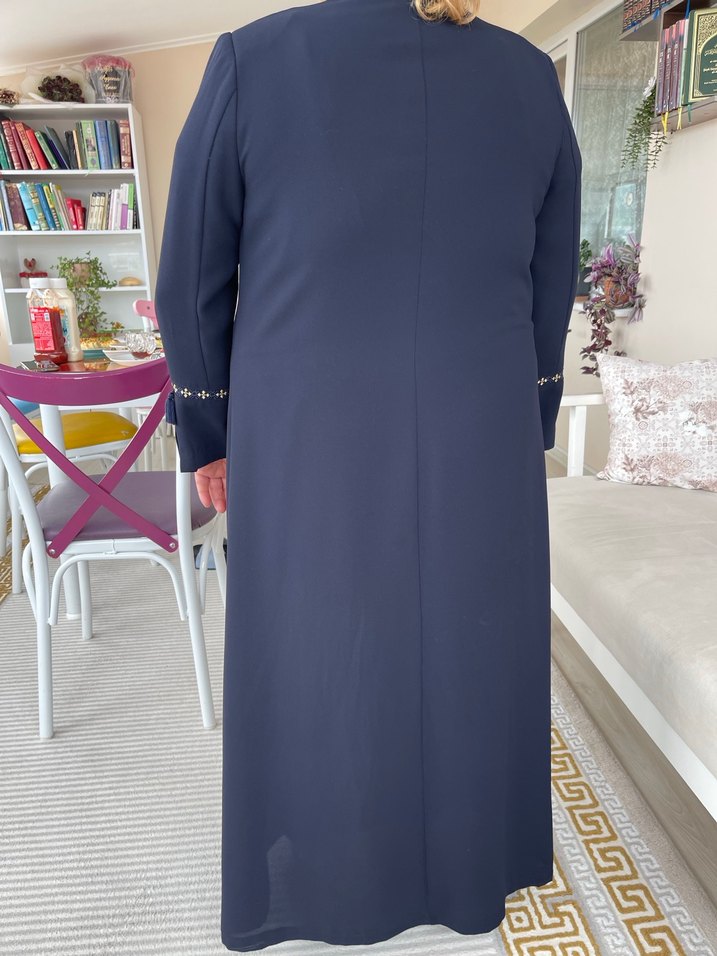 Zincir Detaylı Uzun Kollu Lacivert Kadın Elbise - Görsel 4