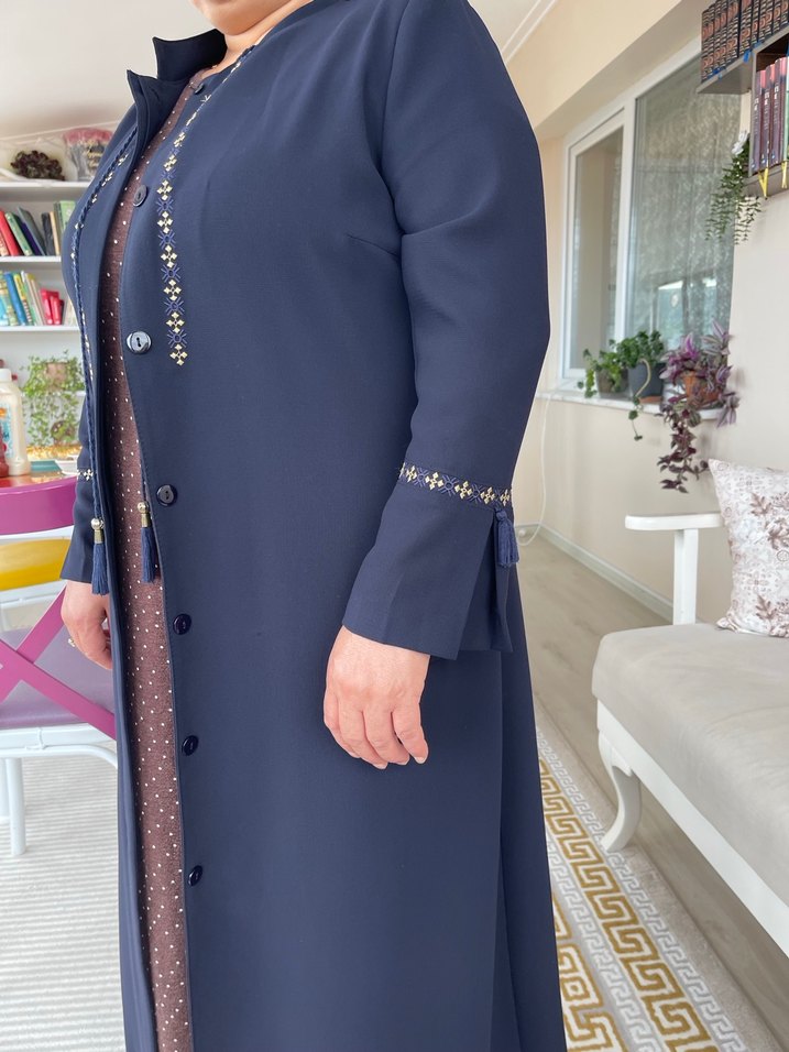 Zincir Detaylı Uzun Kollu Lacivert Kadın Elbise - Görsel 3