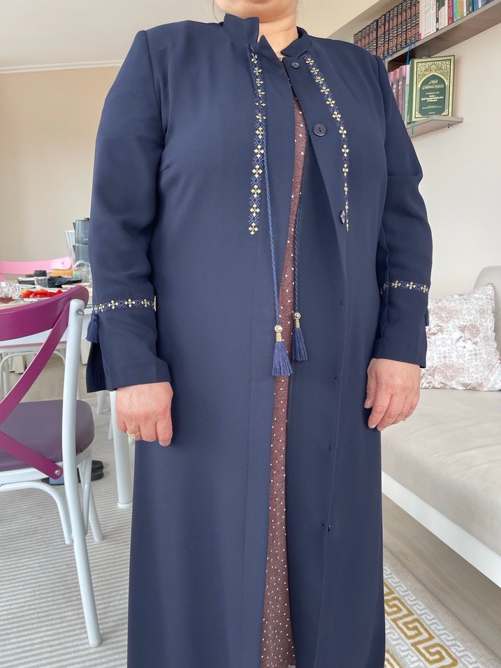 Zincir Detaylı Uzun Kollu Lacivert Kadın Elbise - Görsel 2