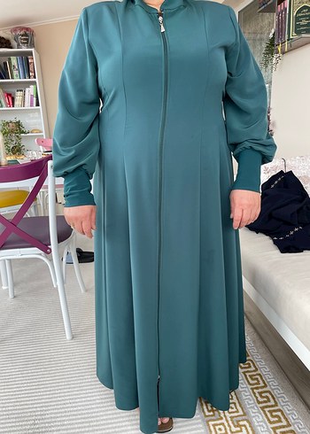 Uzun Zümrüt Yeşili  Kadın Elbise - Görsel 2