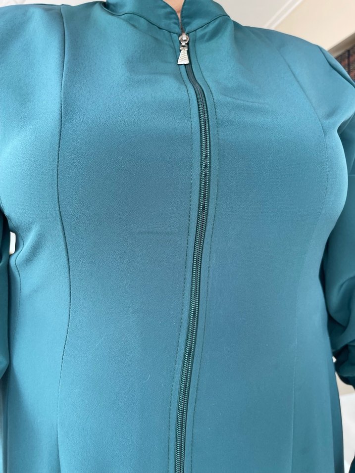 Uzun Zümrüt Yeşili  Kadın Elbise - Görsel 4