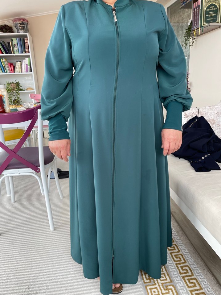 Uzun Zümrüt Yeşili  Kadın Elbise - Görsel 2