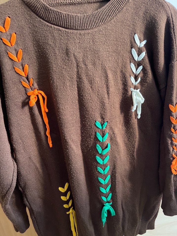 Nakışlı Kahverengi Kadın Triko Kazak - Görsel 2