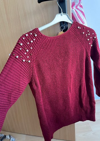 İnci Detaylı Bordo Örgü Kadın Kazak - Görsel 4