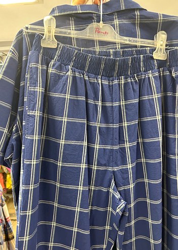 Erkek Kısa Kollu Mavi Kareli Pijama Takımı - Görsel 3