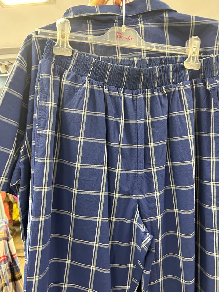 Erkek Kısa Kollu Mavi Kareli Pijama Takımı - Görsel 3