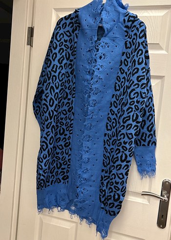 Düğmeli Mavi Desenli Hamile Uzun Ceket - Görsel 2