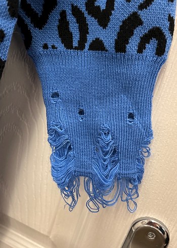 Düğmeli Mavi Desenli Hamile Uzun Ceket - Görsel 3