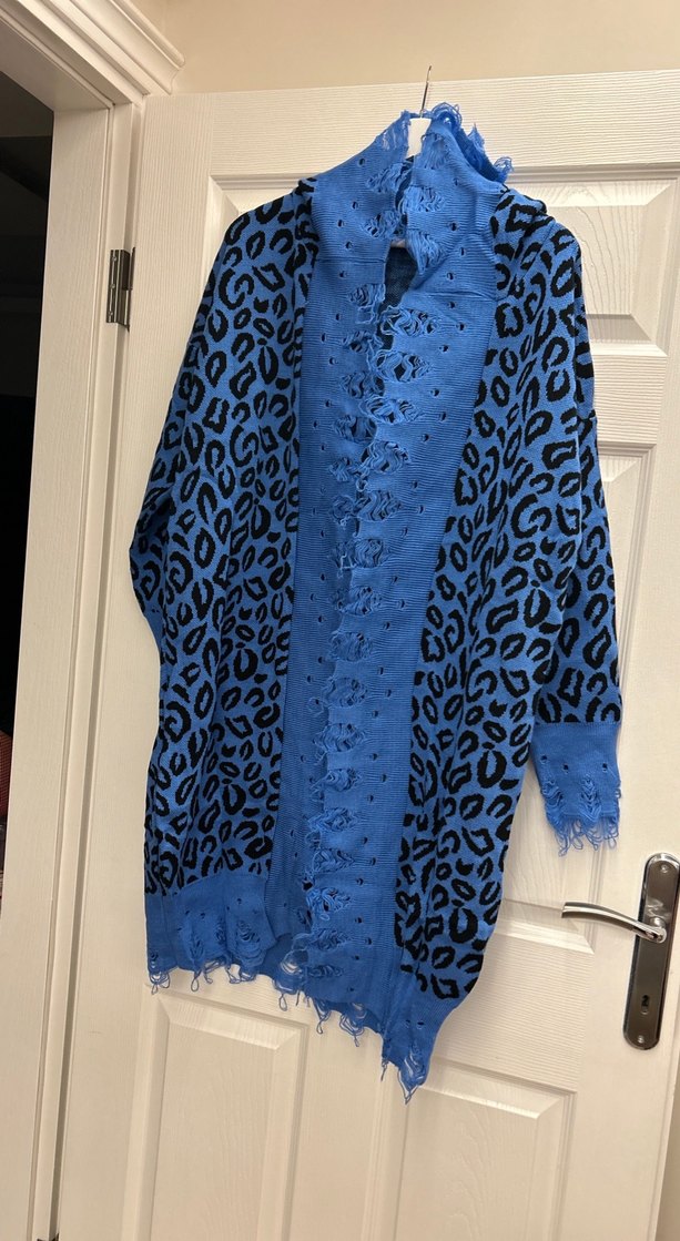 Düğmeli Mavi Desenli Hamile Uzun Ceket - Görsel 2