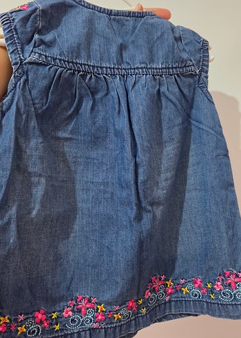 Nakışlı Fırfırlı Kız Çocuk Kot Elbise - Görsel 4