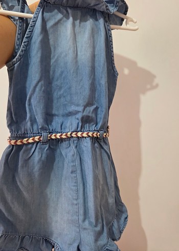 Kız Çocuk Mavi Denim Kemerli Elbise - Görsel 4