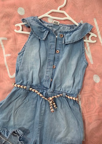 Kız Çocuk Mavi Denim Kemerli Elbise - Görsel 3