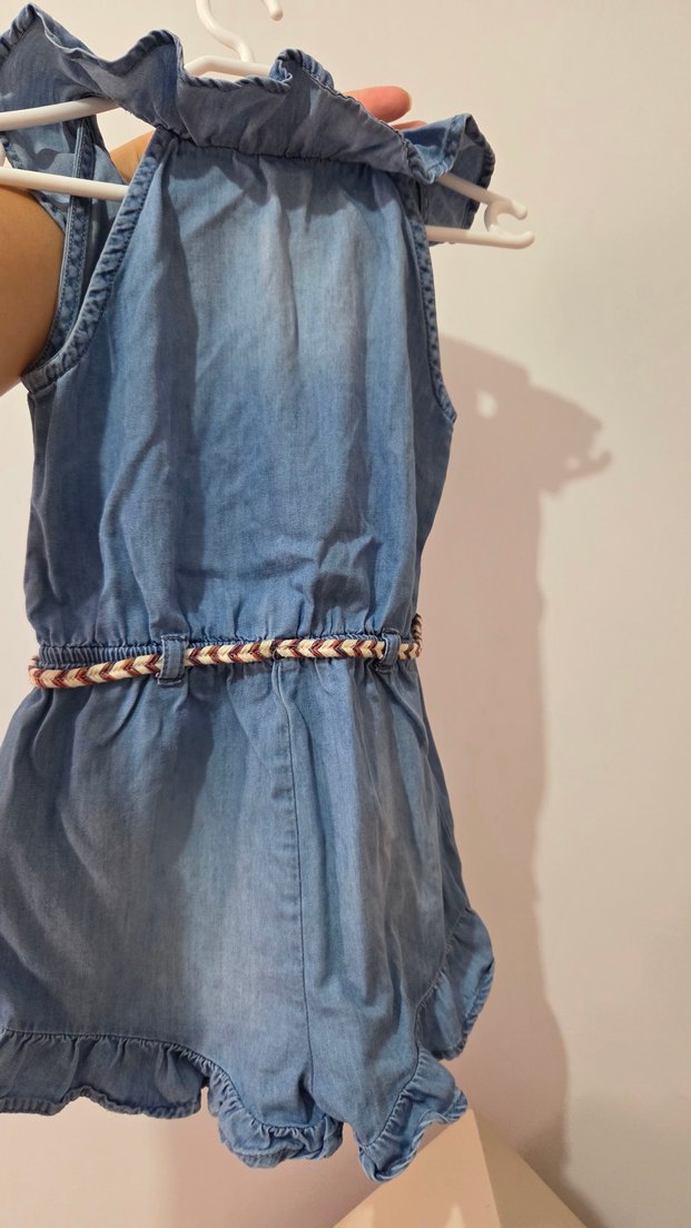 Kız Çocuk Mavi Denim Kemerli Elbise - Görsel 4