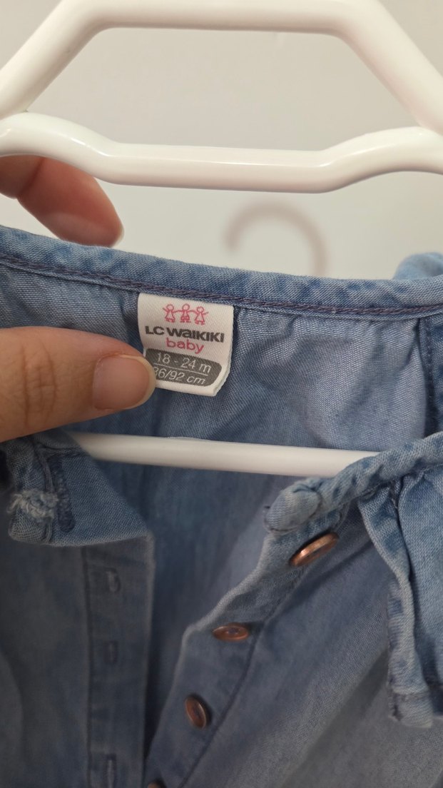 Kız Çocuk Mavi Denim Kemerli Elbise - Görsel 5
