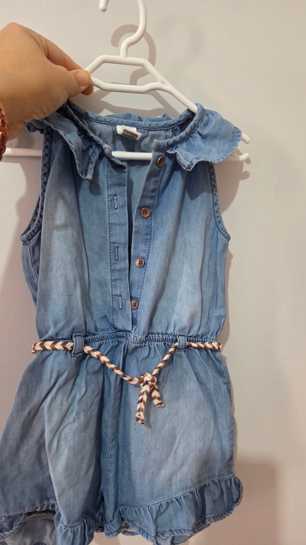 Kız Çocuk Mavi Denim Kemerli Elbise - Görsel 2