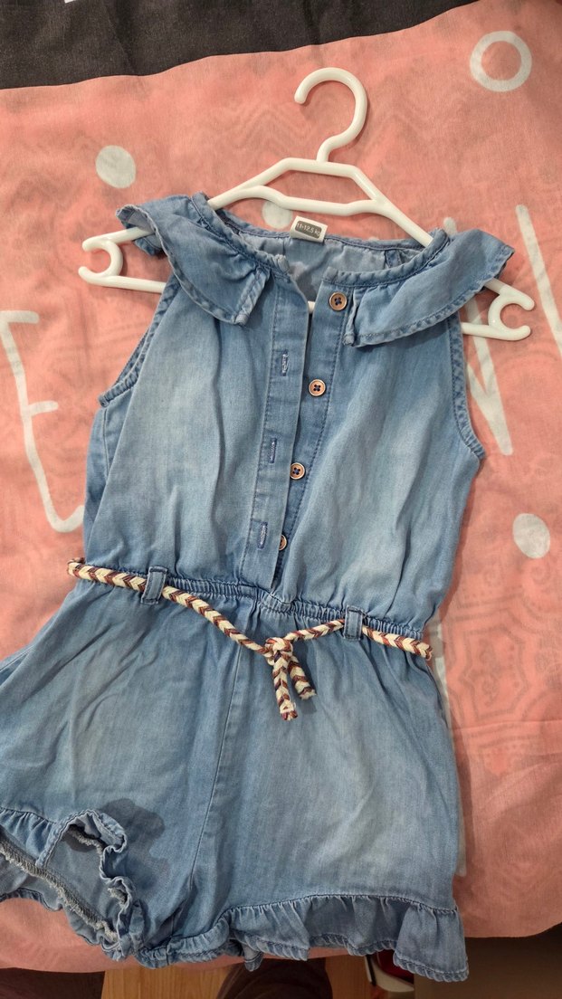 Kız Çocuk Mavi Denim Kemerli Elbise - Görsel 3