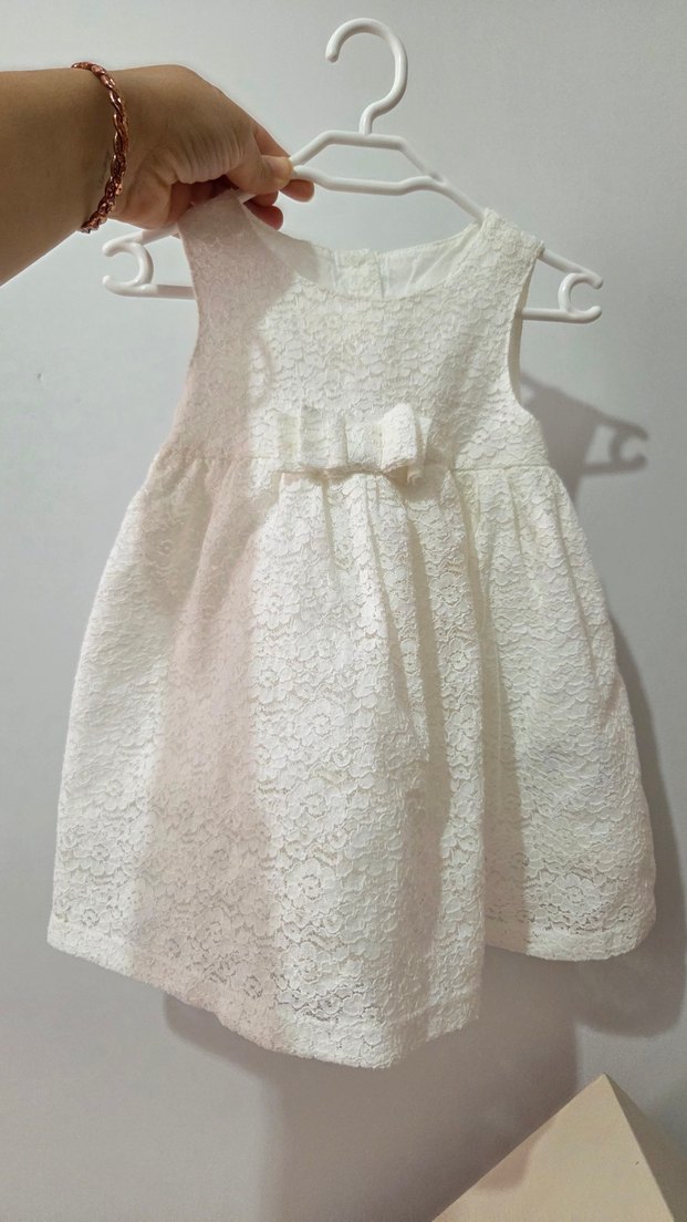 Kız Çocuk Dantel Beyaz Elbise - Görsel 3