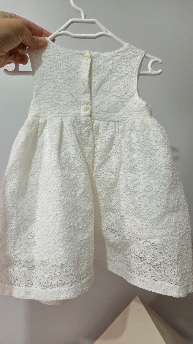 Kız Çocuk Dantel Beyaz Elbise - Görsel 4