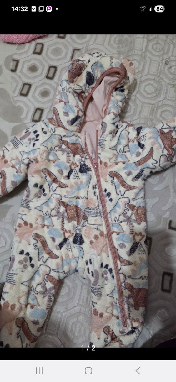 Kız Çocuk Kapüşonlu Fermuarlı Baskılı Ceket - Görsel 2