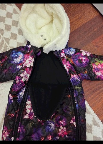 Kız Bebek Mor Kapüşonlu Kürklü Tulum - Görsel 4