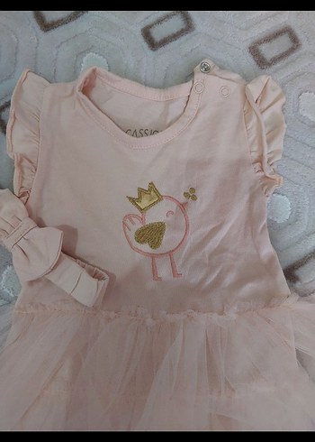 Kız Bebek Beyaz Nakışlı Elbise ve Saç Bandı - Görsel 3