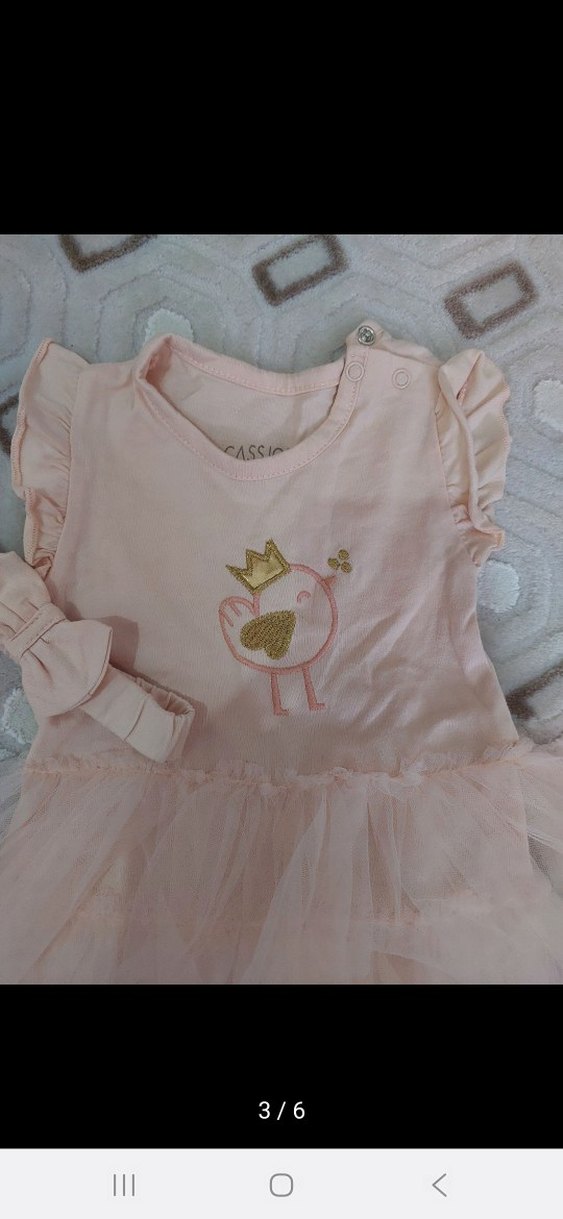 Kız Bebek Beyaz Nakışlı Elbise ve Saç Bandı - Görsel 3