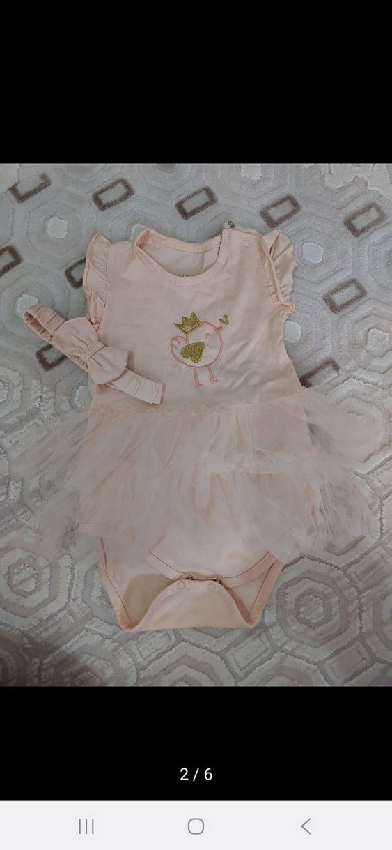 Kız Bebek Beyaz Nakışlı Elbise ve Saç Bandı - Görsel 2