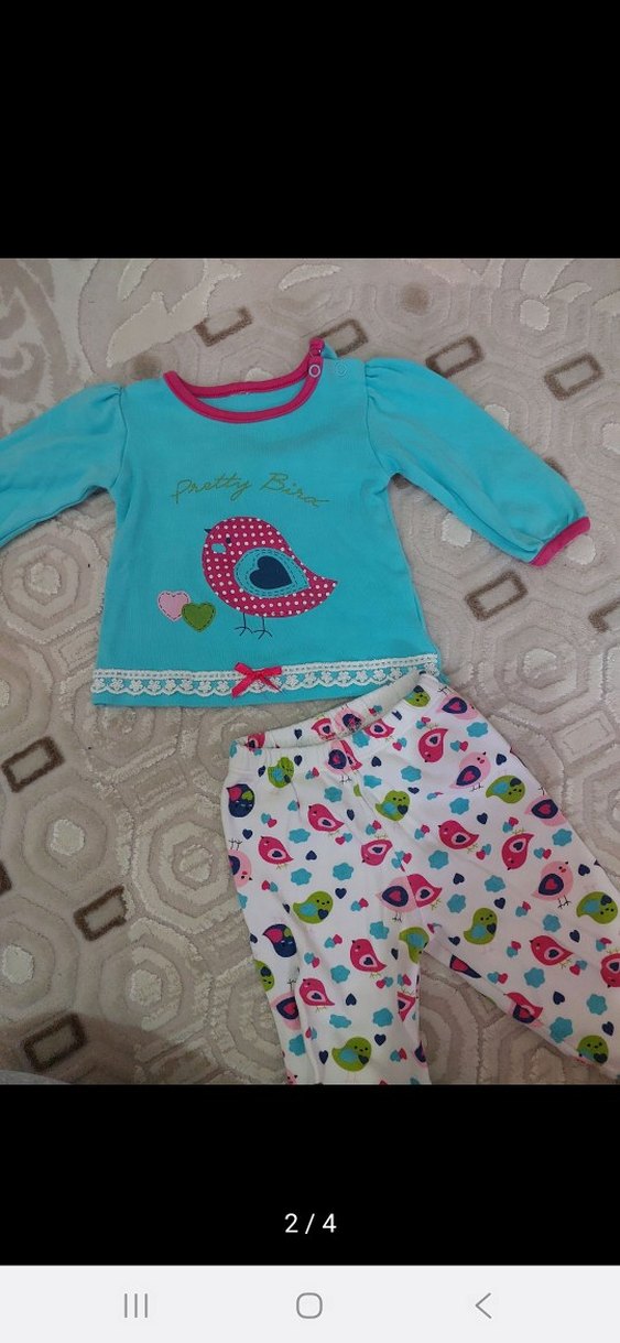 Uzun Kollu Turkuaz Desenli Bebek Kız Takımı - Görsel 2