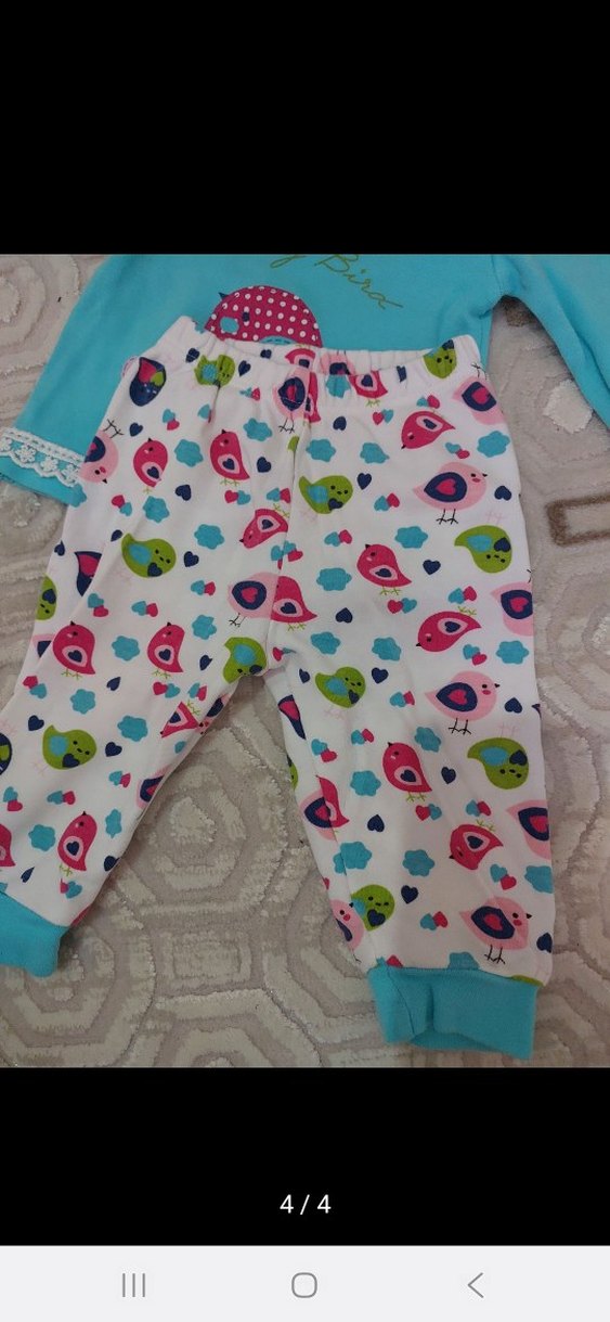 Uzun Kollu Turkuaz Desenli Bebek Kız Takımı - Görsel 4