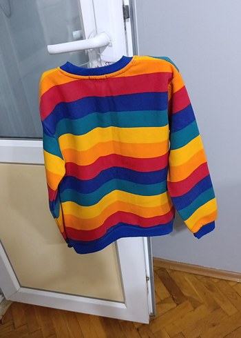 10 Yaş Beden Renkli Çizgili Tavşan Desenli Kız Sweatshirt