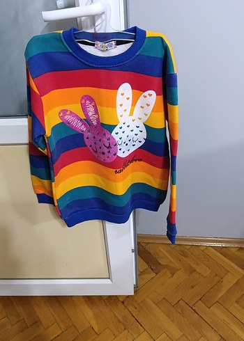 Diğer Renkli Çizgili Tavşan Desenli Kız Sweatshirt