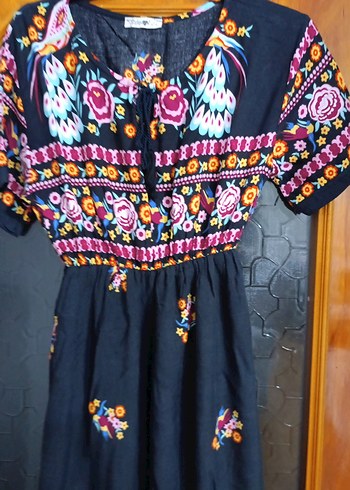 xl Beden çeşitli Renk Renkli Nakışlı Uzun Bohem Elbise