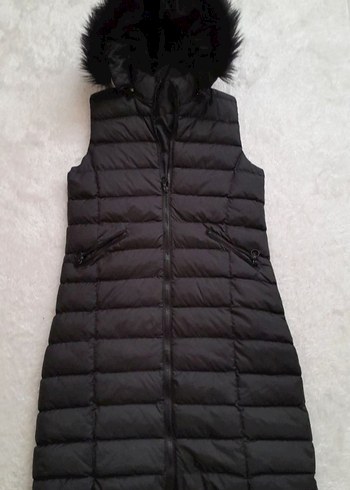 Siyah kürk Şapkalı Uzun Kadın Şişme Yelek - Görsel 4