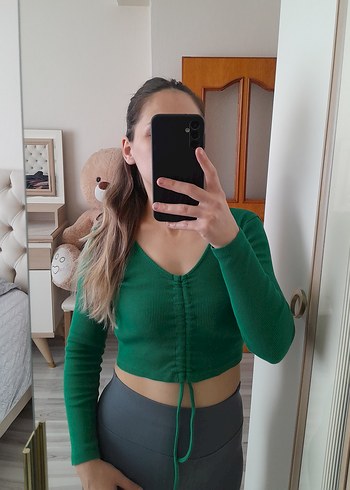 Topshop V Yaka Uzun Kollu Kadın Crop