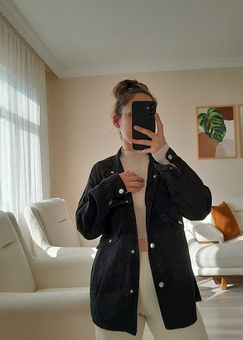 Siyah Kadın Denim Ceket, Rahat Kesim