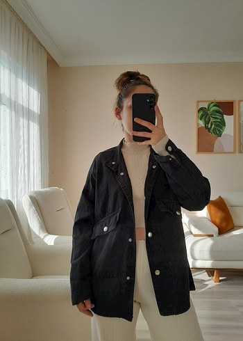 Diğer Siyah Kadın Denim Ceket, Rahat Kesim