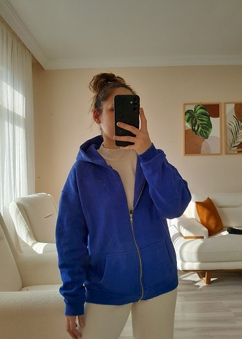 s Beden Mavi Kapüşonlu Kadın Sweatshirt