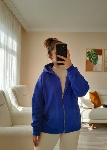 s Beden mavi Renk Mavi Kapüşonlu Kadın Sweatshirt